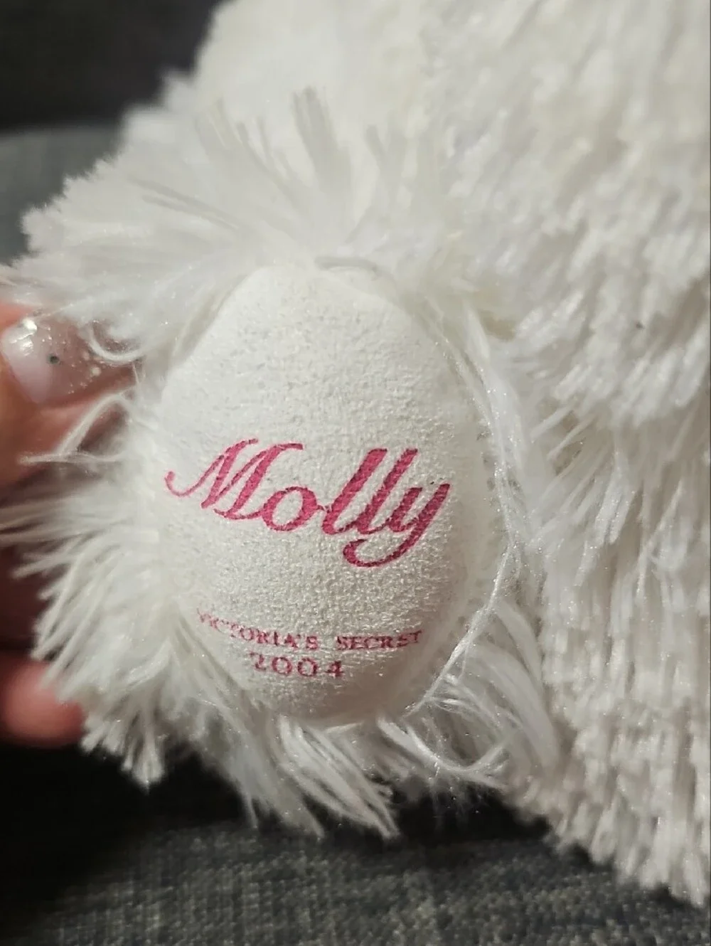 Victoria's Secret Vintage 2004 Molly . White Plush Puppy with Pink Bow